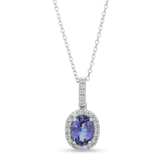 Oval Tanzanite and 1/8 CT. T.w. Diamond Frame Pendant in 14K White Gold
