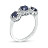 Thumbnail Image 3 of 4.5mm Blue Sapphire and 1/5 CT. T.W. Diamond Three Stone Frame Ring in 14K White Gold