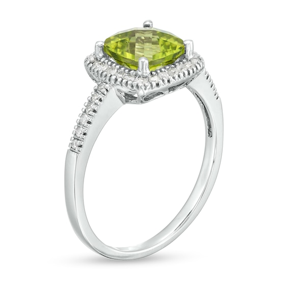 7.0mm Cushion-Shaped Peridot and 1/5 CT. T.w. Diamond Frame Ring in 10K Gold