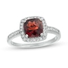 Thumbnail Image 0 of 7.0mm Cushion-Cut Garnet and 1/5 CT. T.W. Diamond Frame Ring in 10K White Gold