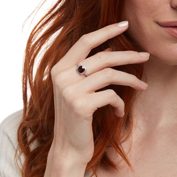 7.0mm Cushion-Shaped Garnet and 1/5 CT. T.w. Diamond Frame Ring in 10K White Gold