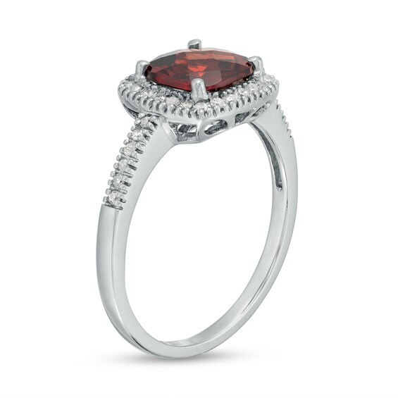 7.0mm Cushion-Shaped Garnet and 1/5 CT. T.w. Diamond Frame Ring in 10K White Gold