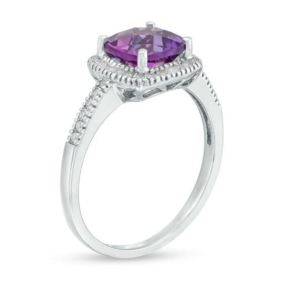 7.0mm Cushion-Shaped Amethyst and 1/5 CT. T.w. Diamond Frame Ring 10K White Gold