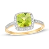 Thumbnail Image 0 of 7.0mm Cushion-Cut Peridot and 1/5 CT. T.W. Diamond Frame Ring in 10K Gold