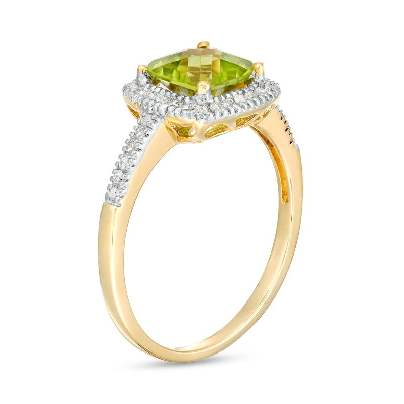 7.0mm Cushion-Cut Peridot and 1/5 CT. T.W. Diamond Frame Ring in 10K Gold