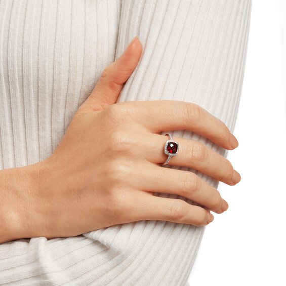 7.0mm Cushion-Shaped Garnet and 1/5 CT. T.w. Diamond Frame Ring in 10K Gold