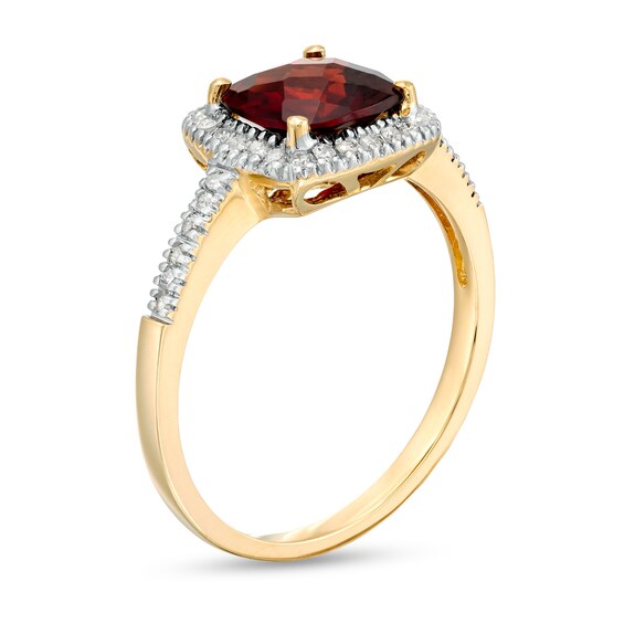 7.0mm Cushion-Shaped Garnet and 1/5 CT. T.w. Diamond Frame Ring in 10K Gold