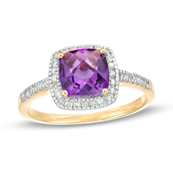 7.0mm Cushion-Shaped Amethyst and 1/5 CT. T.w. Diamond Frame Ring in 10K Gold