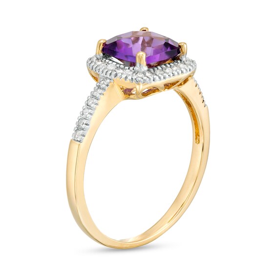 7.0mm Cushion-Shaped Amethyst and 1/5 CT. T.w. Diamond Frame Ring in 10K Gold