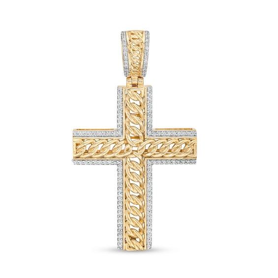 1/2 CT. T.W Diamond Cuban Link Cross Necklace Charm in 10K Gold