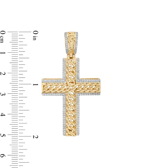 1/2 CT. T.W Diamond Cuban Link Cross Necklace Charm in 10K Gold