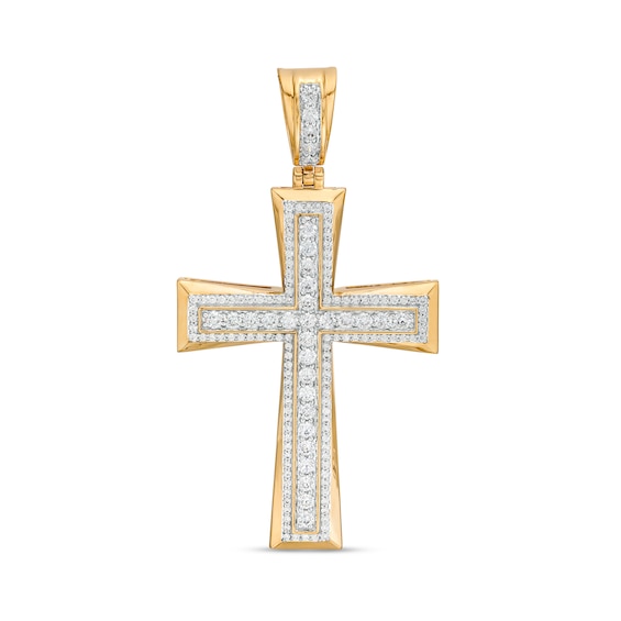 2 CT. T.w. Diamond Frame Flared Cross Necklace Charm in 10K Gold