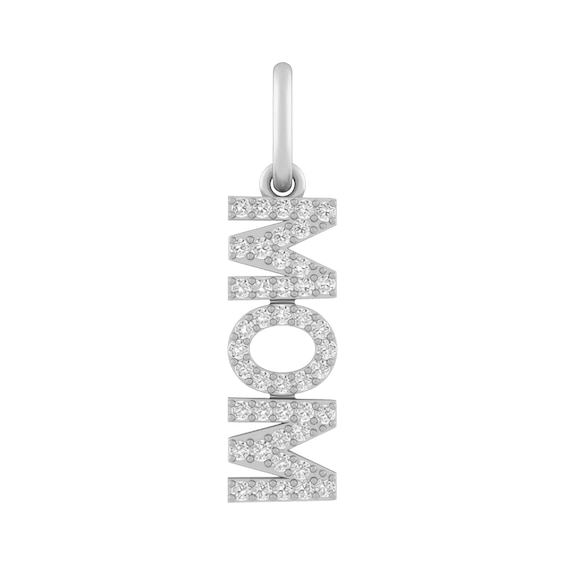 White Lab-Created Sapphire MOM Linear Sideways Charm (Metal Color)