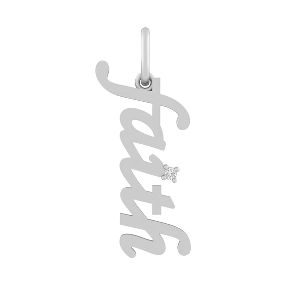 White Lab-Created Sapphire Linear Sideways faith Charm (Metal Color)