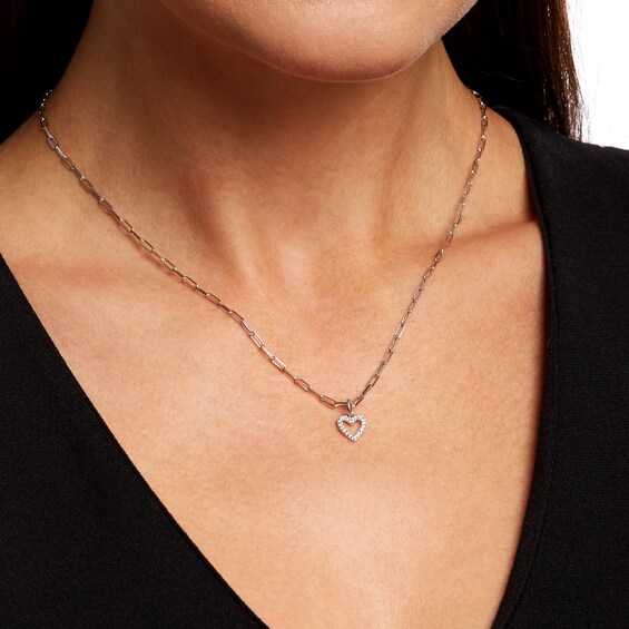 White Lab-Created Sapphire Heart Outline Charm (Metal Color)