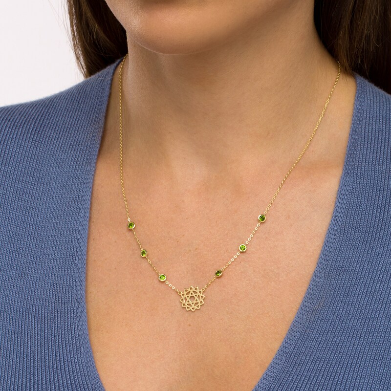Main Image 2 of 3.0mm Chrome Diopside Six Stone Station and Heart Chakra Symbol Necklace in Sterling Silver with 18K Gold Plate – 20"