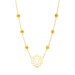 3.0mm Citrine Six Stone Station and Solar Plexus Symbol Necklace in Sterling Silver with 18K Gold Plate – 20"