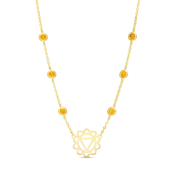 3.0mm Citrine Six Stone Station and Solar Plexus Symbol Necklace in Sterling Silver with 18K Gold Plate â 20"