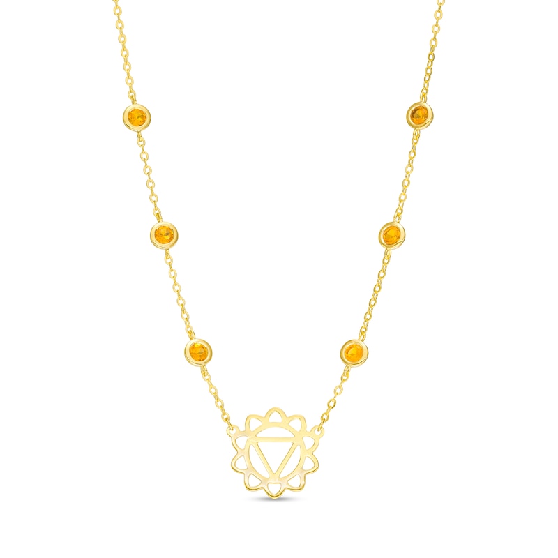 Main Image 1 of 3.0mm Citrine Six Stone Station and Solar Plexus Symbol Necklace in Sterling Silver with 18K Gold Plate – 20"