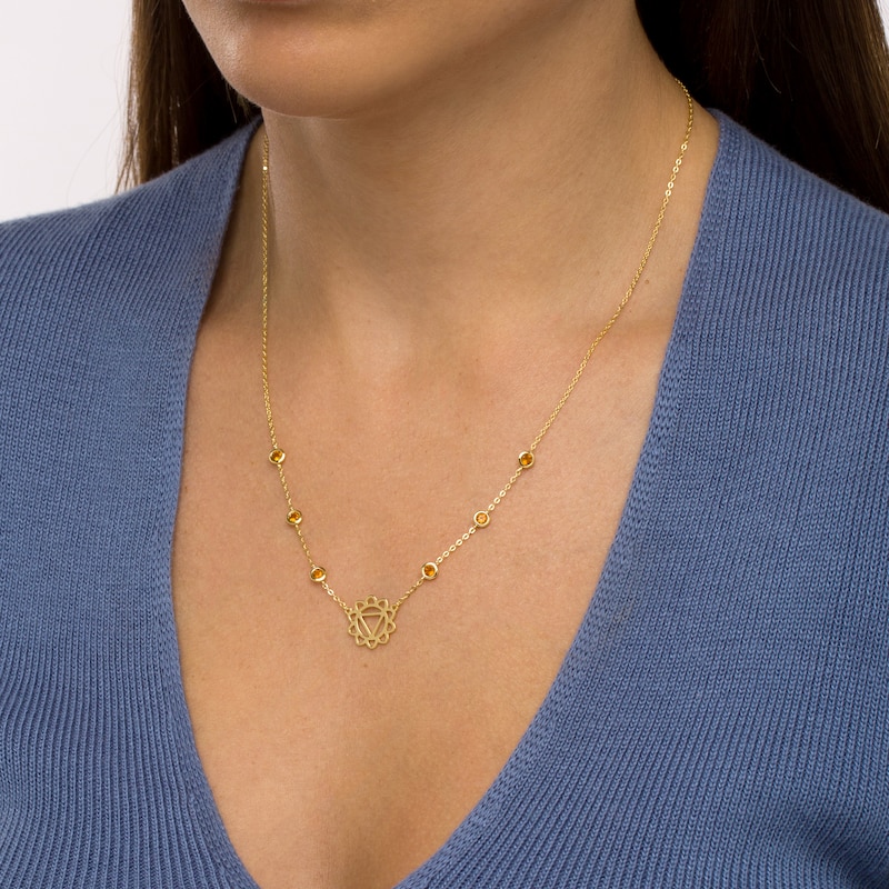 Main Image 2 of 3.0mm Citrine Six Stone Station and Solar Plexus Symbol Necklace in Sterling Silver with 18K Gold Plate – 20"
