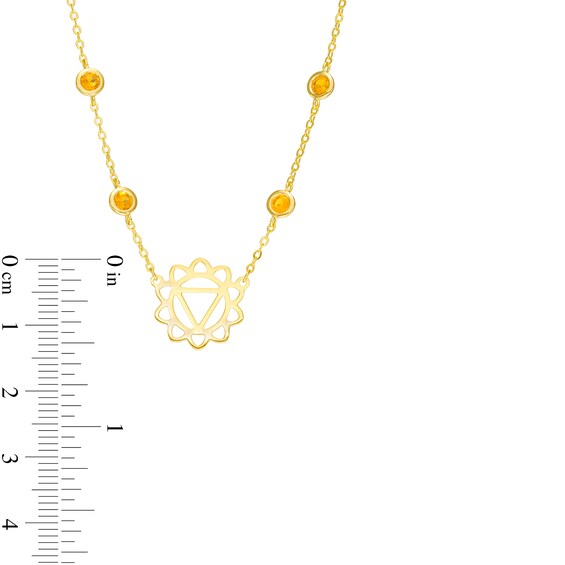 3.0mm Citrine Six Stone Station and Solar Plexus Symbol Necklace in Sterling Silver with 18K Gold Plate â 20"