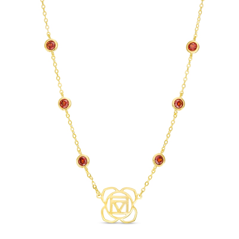 Main Image 1 of 3.0mm Garnet Six Stone Station and Root Chakra Symbol Necklace in Sterling Silver with 18K Gold Plate – 20"
