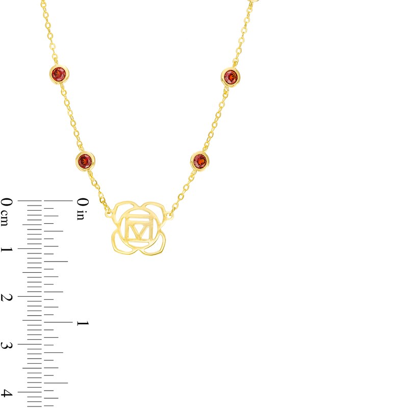 Main Image 3 of 3.0mm Garnet Six Stone Station and Root Chakra Symbol Necklace in Sterling Silver with 18K Gold Plate – 20"
