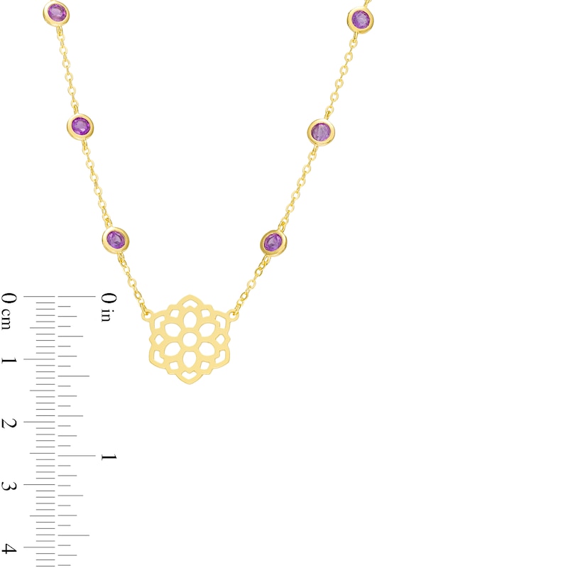 Main Image 3 of 3.0mm Amethyst Six Stone Station and Crown Chakra Symbol Necklace in Sterling Silver with 18K Gold Plate – 20"