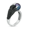 Thumbnail Image 1 of Men's 9.0-10.0mm Dyed Black Cultured Freshwater Pearl and Black Sapphire Claw Ring in Sterling Silver