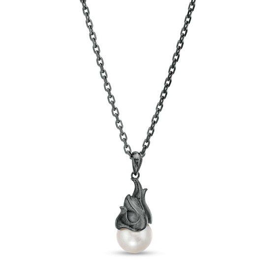 Men's 9.5-10.0mm Freshwater Cultured Pearl Flame Pendant in Sterling Silver with Gunmetal Grey Electroplate – 22"