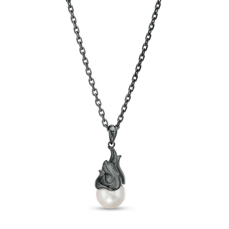 Main Image 1 of Men's 9.5-10.0mm Freshwater Cultured Pearl Flame Pendant in Sterling Silver with Gunmetal Grey Electroplate – 22"