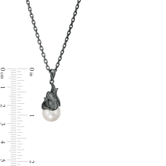 Men's 9.5-10.0mm Freshwater Cultured Pearl Flame Pendant in Sterling Silver with Gunmetal Grey Electroplate – 22"