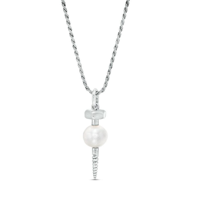 Main Image 1 of Men's 9.5-10.0mm Freshwater Cultured Pearl Screw Pendant in Sterling Silver – 22"