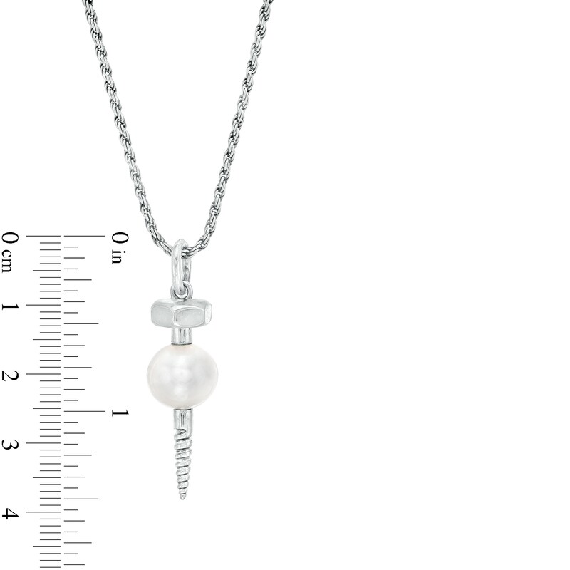 Main Image 2 of Men's 9.5-10.0mm Freshwater Cultured Pearl Screw Pendant in Sterling Silver – 22"