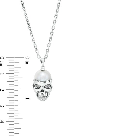 Men's 10.5-11.0mm Freshwater Cultured Pearl and White Lab-Created Sapphire Skull Pendant in Sterling Silver â 22"