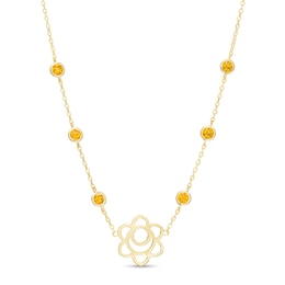 3.0mm Madeira Citrine Six Stone Station and Sacral Chakra Symbol Necklace in Sterling Silver with 18K Gold Plate – 20"
