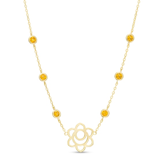 3.0mm Madeira Citrine Six Stone Station and Sacral Chakra Symbol Necklace in Sterling Silver with 18K Gold Plate â 20"