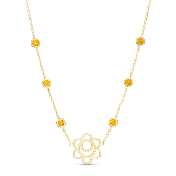 3.0mm Madeira Citrine Six Stone Station and Sacral Chakra Symbol Necklace in Sterling Silver with 18K Gold Plate â 20"