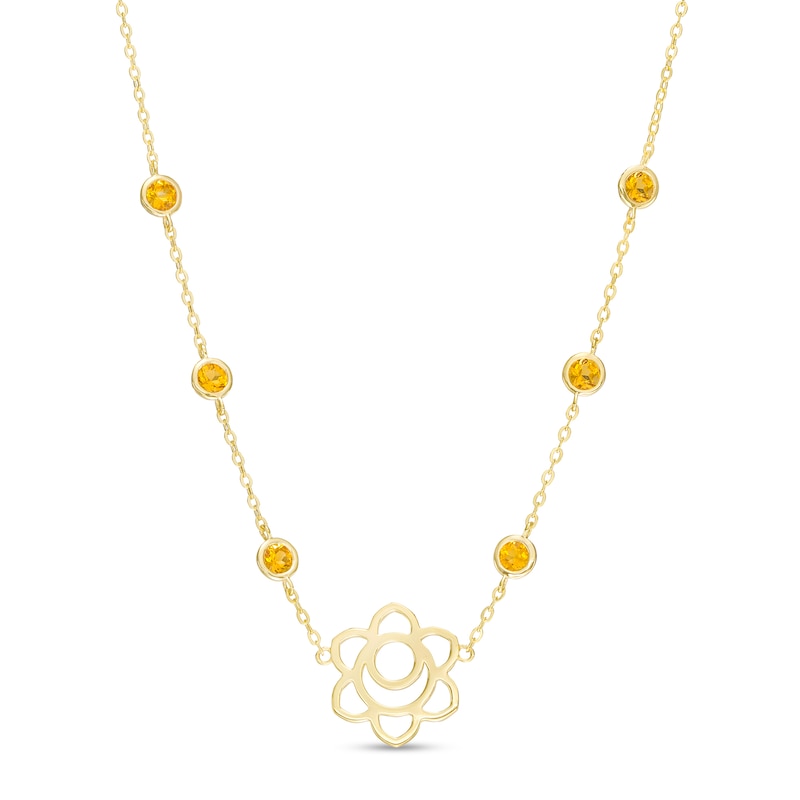 Main Image 1 of 3.0mm Madeira Citrine Six Stone Station and Sacral Chakra Symbol Necklace in Sterling Silver with 18K Gold Plate – 20&quot;