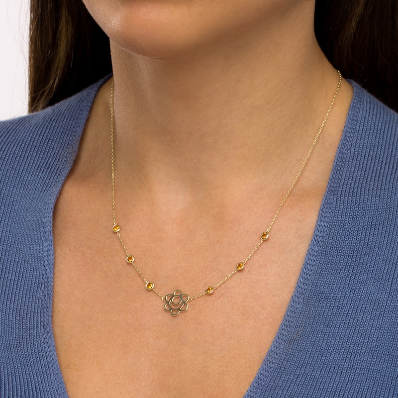 Main Image 2 of 3.0mm Madeira Citrine Six Stone Station and Sacral Chakra Symbol Necklace in Sterling Silver with 18K Gold Plate – 20&quot;