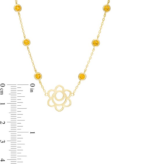 3.0mm Madeira Citrine Six Stone Station and Sacral Chakra Symbol Necklace in Sterling Silver with 18K Gold Plate â 20"