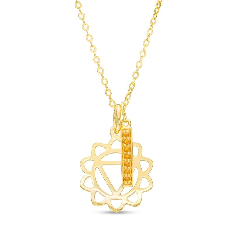 Main Image 1 of Citrine Vertical Bar and Solar Plexus Chakra Symbol Charm Pendant in Sterling Silver with 18K Gold Plate – 20"