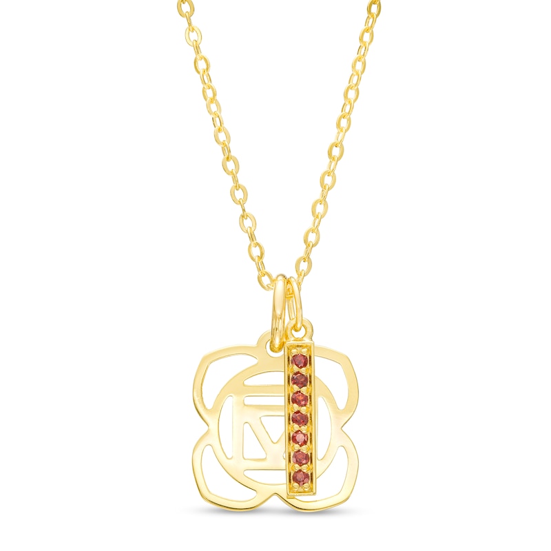 Main Image 1 of Garnet Vertical Bar and Root Chakra Symbol Dangle Charm Pendant in Sterling Silver with 18K Gold Plate – 20"