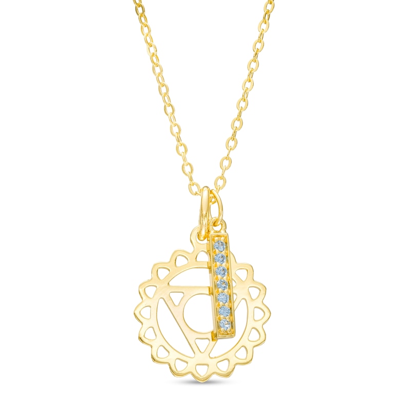 Main Image 1 of Swiss Blue Topaz Vertical Bar and Throat Chakra Symbol Dangle Charm Pendant in Sterling Silver with 18K Gold Plate – 20&quot;