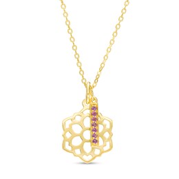 Amethyst Vertical Bar and Crown Chakra Symbol Dangle Charm Pendant in Sterling Silver with 18K Gold Plate – 20"