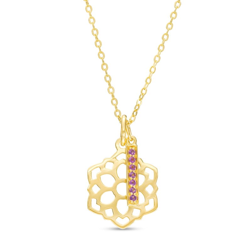 Main Image 1 of Amethyst Vertical Bar and Crown Chakra Symbol Dangle Charm Pendant in Sterling Silver with 18K Gold Plate – 20"