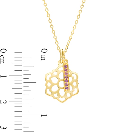 Amethyst Vertical Bar and Crown Chakra Symbol Dangle Charm Pendant in Sterling Silver with 18K Gold Plate â 20"
