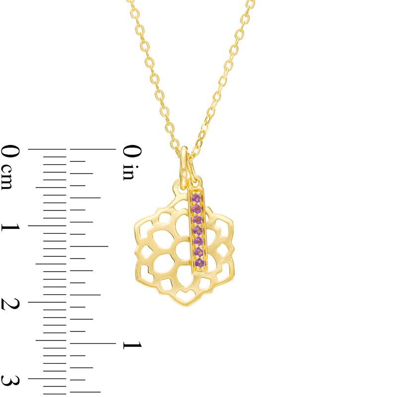 Main Image 3 of Amethyst Vertical Bar and Crown Chakra Symbol Dangle Charm Pendant in Sterling Silver with 18K Gold Plate – 20"