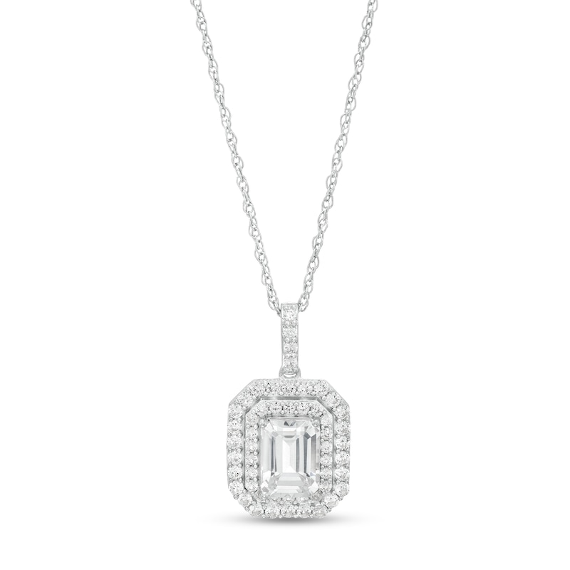 Main Image 1 of Octagonal White Lab-Created Sapphire Double Frame Pendant in Sterling Silver