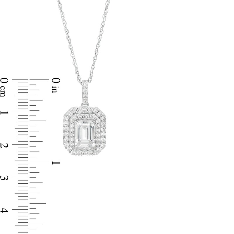 Main Image 3 of Octagonal White Lab-Created Sapphire Double Frame Pendant in Sterling Silver
